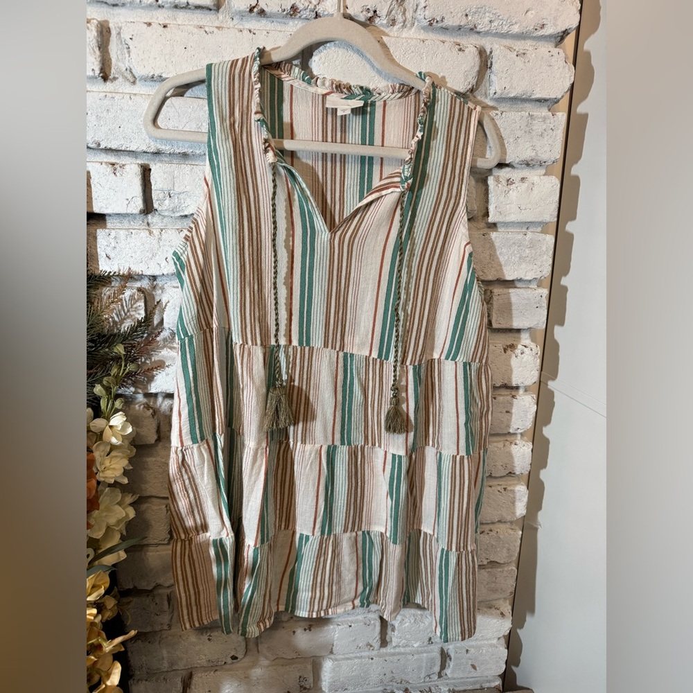 J. Jill Striped Sleeveless Tank Top in Cream, Green, Brown